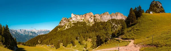 High resolution stitched panorama of a beautiful alpine view at the famous Rofan summit, Maurach, Achensee, Pertisau, Tyrol, Austria