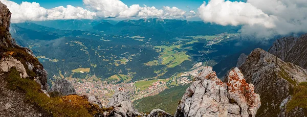 High resolution stitched panorama of a beautiful alpine view at the famous Karwendel summit near Mittenwald, Bavaria, Germany