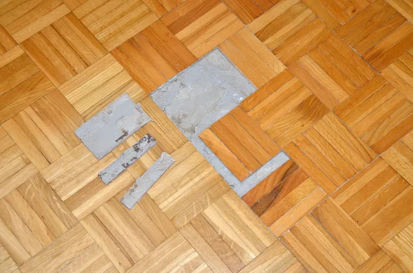 Floor with Damaged Parquet — Stock Photo, Image