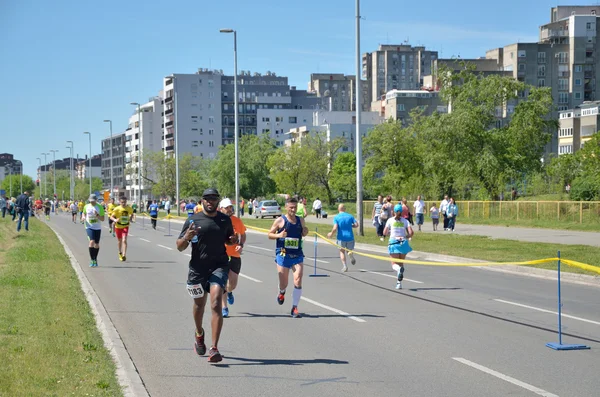 Бігуни протягом марафонського бігу — стокове фото