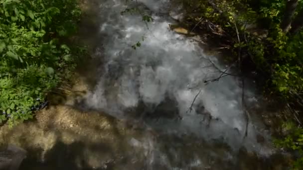 Abajo por un río de montaña rápida — Vídeos de Stock