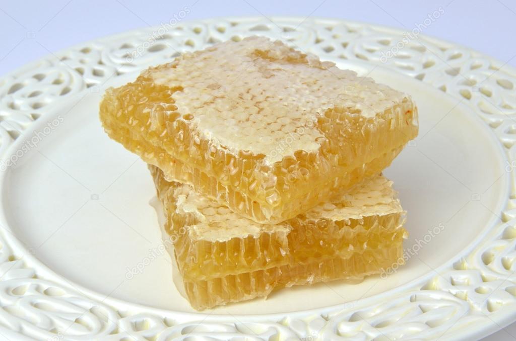 Appetizing pieces of fresh honeycomb