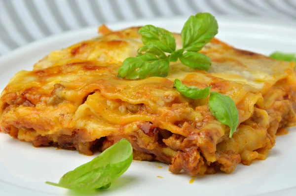 Detailní záběr Lasagne s bazalkou — Stock fotografie