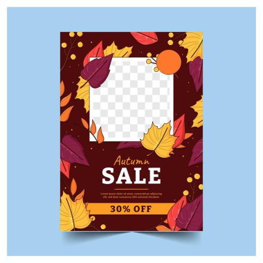 Elle çizilmiş sonbahar satışı dikey poster şablonu ve foto vektör tasarımı çizimi
