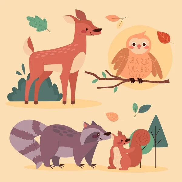 Herbst Tiere Sammlung Vektor Design Illustration — Stockvektor