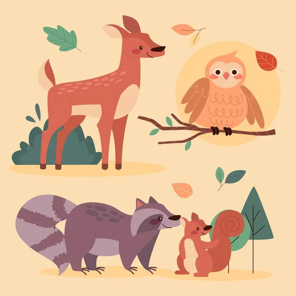 Automne Animaux Collection Vectoriel Dessin Illustration — Image vectorielle