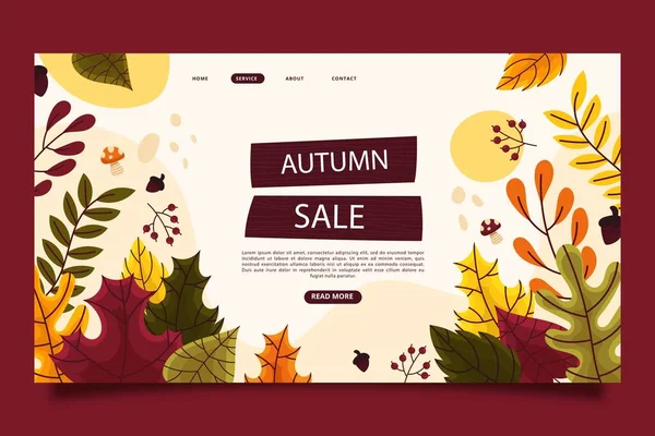 Mano Dibujado Otoño Venta Landing Page Plantilla Vector Diseño Ilustración — Archivo Imágenes Vectoriales