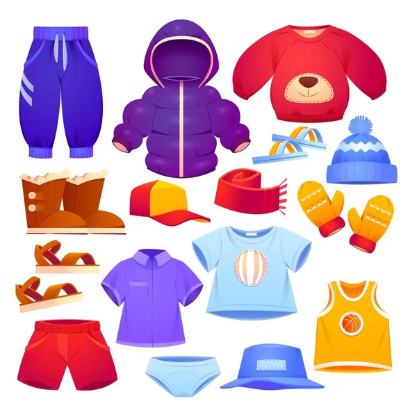 Cartoon Autumn Winter Kids Clothing Collection Vector Design Illustration — Stock Vector