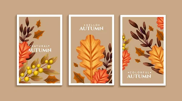 Watercolor Autumn Cards Collection Vector Design Illustration — Stock Vector