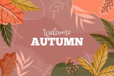 Renkli yapraklar vektör tasarımı çizimine sahip düz sonbahar arkaplanı