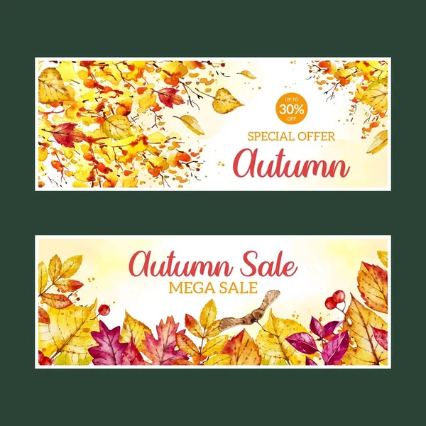 Acuarela Otoño Banners Vector Diseño Ilustración — Vector de stock