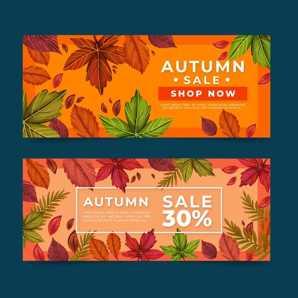 Hand Drawn Autumn Sale Announcement Banners Vector Design Illustration — Stock Vector