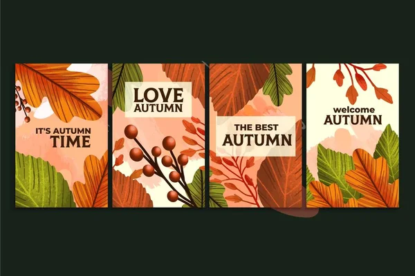 Hand Drawn Autumn Card Collection Vector Design Illustration — Stock Vector