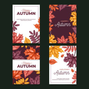sonbahar kartı koleksiyonu vektör tasarımı çizimi