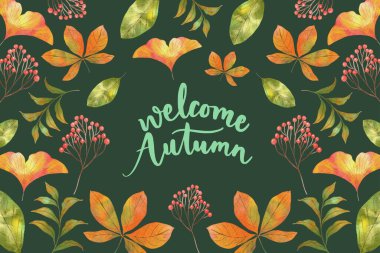 suluboya sonbahar arkaplan vektör tasarımı çizimi