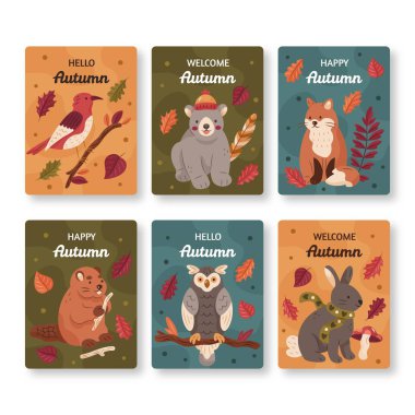 elle çizilmiş sonbahar kartı koleksiyonu vektör tasarımı illüstrasyonu