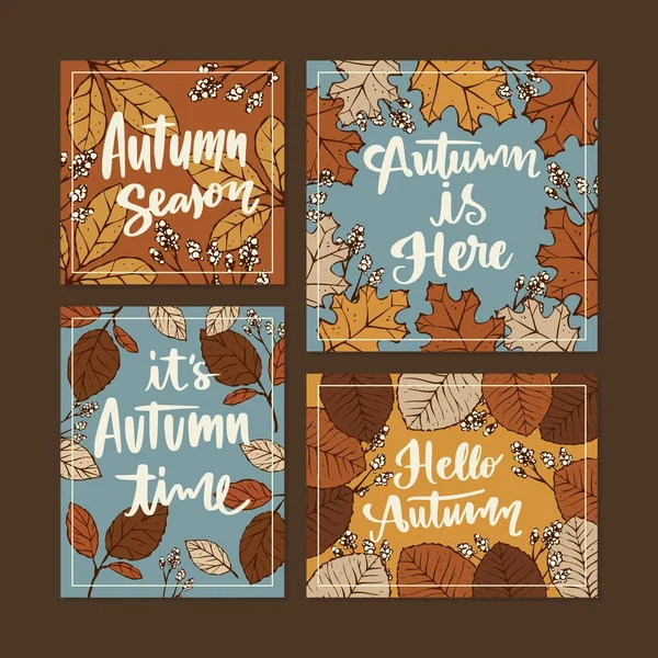 Drawn Collection Autumn Cards Vector Design Illustration — Stock Vector