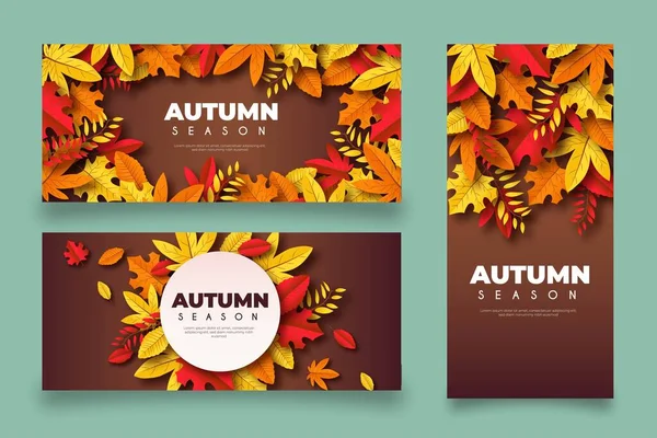 Collection Realistic Autumn Banners Vector Design Illustration — Stock Vector