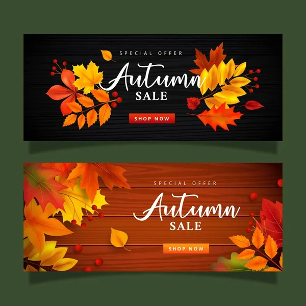 Herbst Verkauf Banner Sammlung Vorlage Vektor Design Illustration — Stockvektor