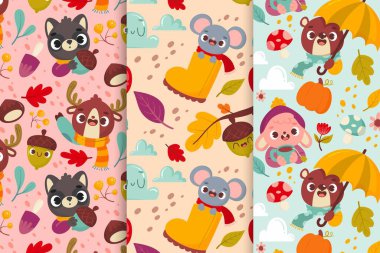 çizgi film sonbahar desen koleksiyon vektör tasarımı illüstrasyonu