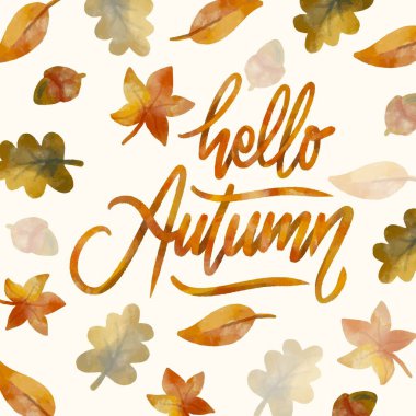 suluboya merhaba sonbahar harfleri vektör tasarımı illüstrasyonu