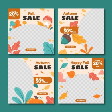 resim vektörü tasarımı illüstrasyonlu çizgi film sonbahar indirimi instagram koleksiyonu