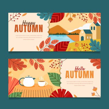 yatay sonbahar sancakları vektör tasarım illüstrasyonunu ayarla