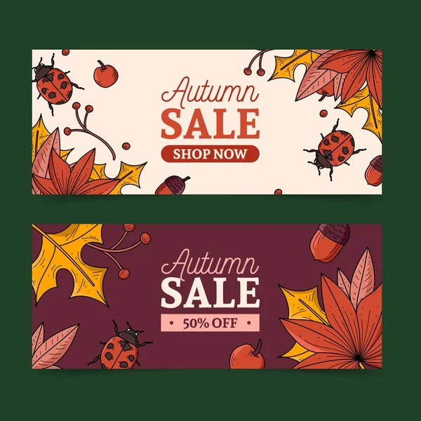 Otoño Venta Banner Colección Tema Vector Diseño Ilustración — Vector de stock