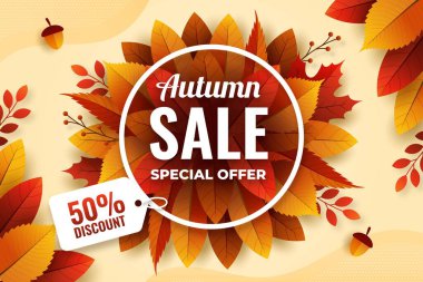 düz sonbahar satışı arka plan vektör tasarımı illüstrasyonu