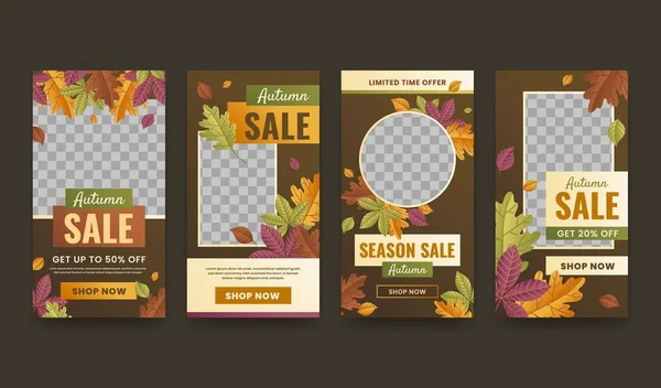 Gradient Autumn Sale Instagram Stories Collection Photo Vector Design Illustration — Stock Vector