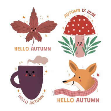 elle çizilmiş sonbahar etiketleri koleksiyon vektör tasarımı illüstrasyonu