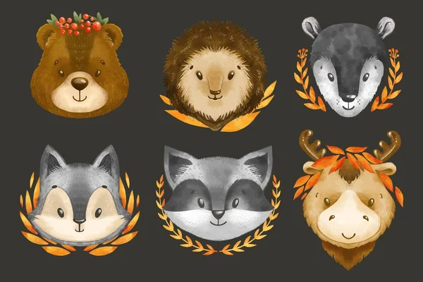 Acuarela Otoño Animales Colección Vector Diseño Ilustración — Archivo Imágenes Vectoriales