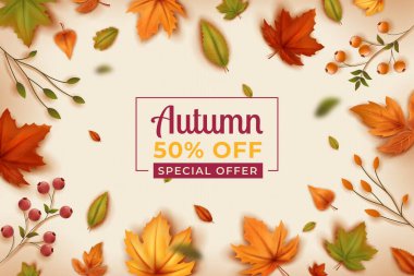 gerçekçi sonbahar satışı arka plan vektör tasarımı illüstrasyonu
