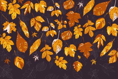 el çizimi sonbahar yaprakları arka plan vektör tasarımı illüstrasyonu
