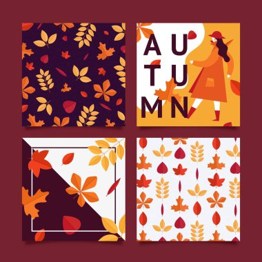 Düz sonbahar kartları vektör tasarım resimlemesini paketle