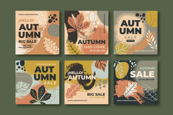 Hand Drawn Autumn Instagram Posts Collection Vector Design Illustration — Stock Vector