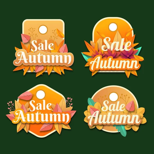 Flat Paper Style Autumn Labels Collection Vector Design Illustration — Stock Vector