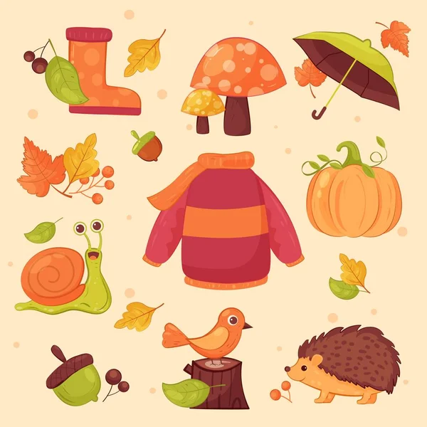 Hand Gezeichnet Flache Herbstliche Elemente Sammlung Vektor Design Illustration — Stockvektor