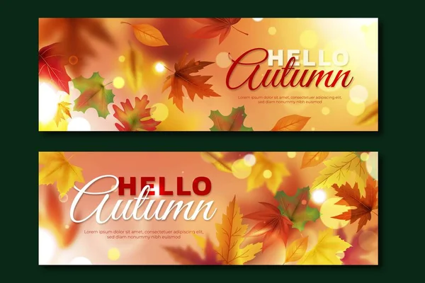 Realistic Autumn Horizontal Banners Set Vector Design Illustration — Stock Vector