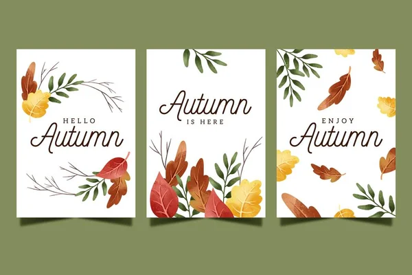 Coleção Aquarela Outono Cartões Desenho Vetorial Ilustração — Vetor de Stock