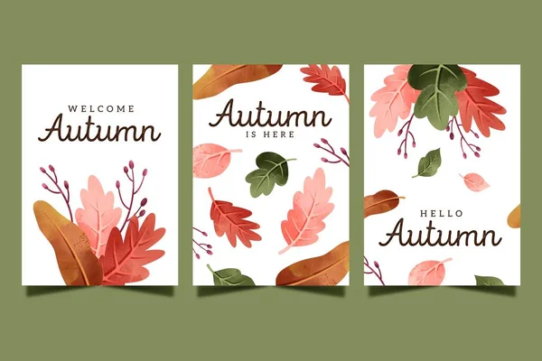 Collection Watercolor Autumn Cards Vector Design Illustration — Stock Vector