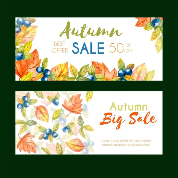 Venta Otoño Banners Acuarela Estilo Vector Diseño Ilustración — Vector de stock