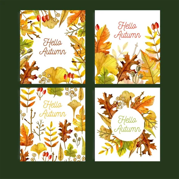 Collection Aquarelle Automne Cartes Vectoriel Design Illustration — Image vectorielle