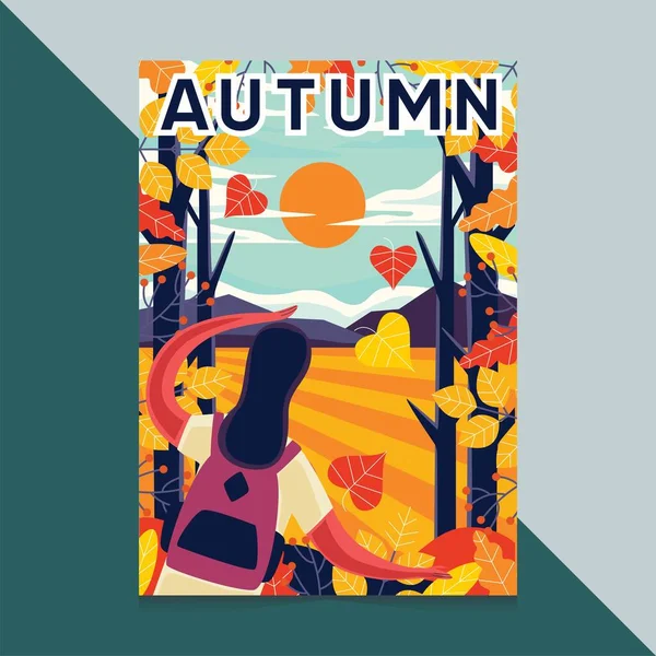 附有秋季矢量设计图解的手绘海报 — 图库矢量图片