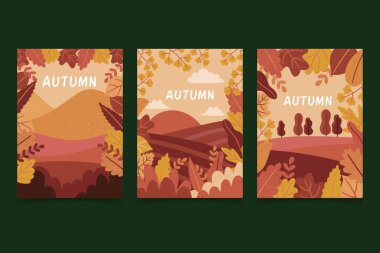 elle çizilmiş sonbahar poster koleksiyonu vektör tasarımı illüstrasyonu