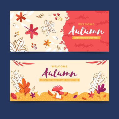 düz sonbahar pankartları vektör tasarım illüstrasyonları