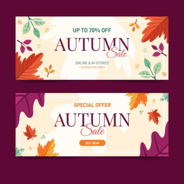 elle çizilmiş sonbahar indirimi pankartları vektör tasarım illüstrasyonları