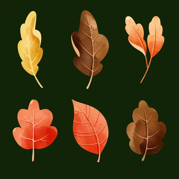 Aquarelle Style Automne Feuilles Collection Vectoriel Conception Illustration — Image vectorielle