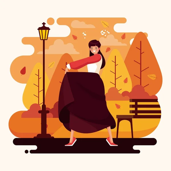 People Autumn Park Vector Design Illustration — Stock Vector