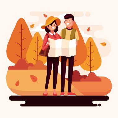  İnsanlar sonbahar vektör tasarımı örnekleme yürür